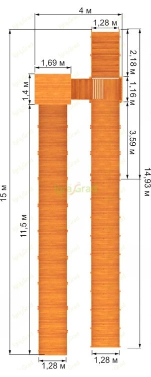 Зимняя деревянная горка IgraGrad Snow Fox 12 м с двумя скатами и выкатом 8 м
