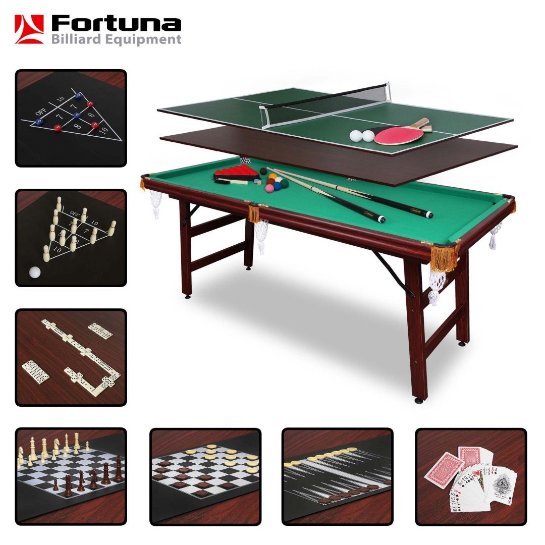Бильярдный стол Fortuna Снукер 6фт 9 в 1 с комплектом аксессуаров