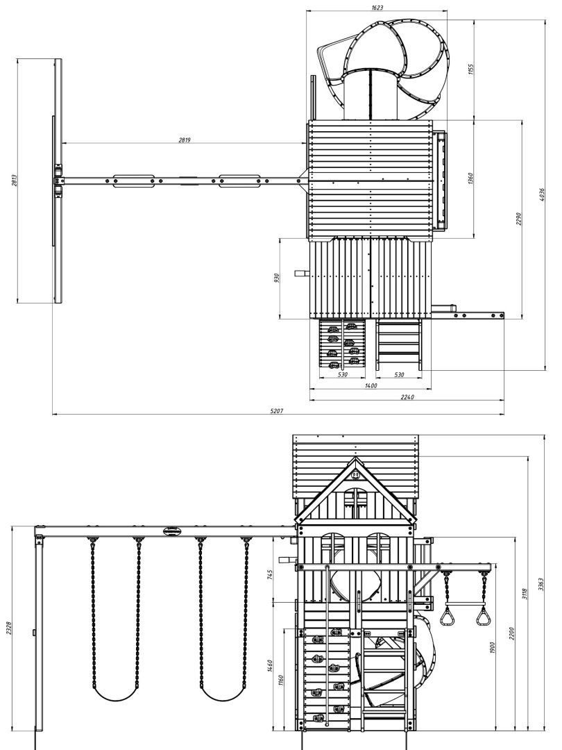 Детская деревянная площадка MoyDvor Панорама с трубой