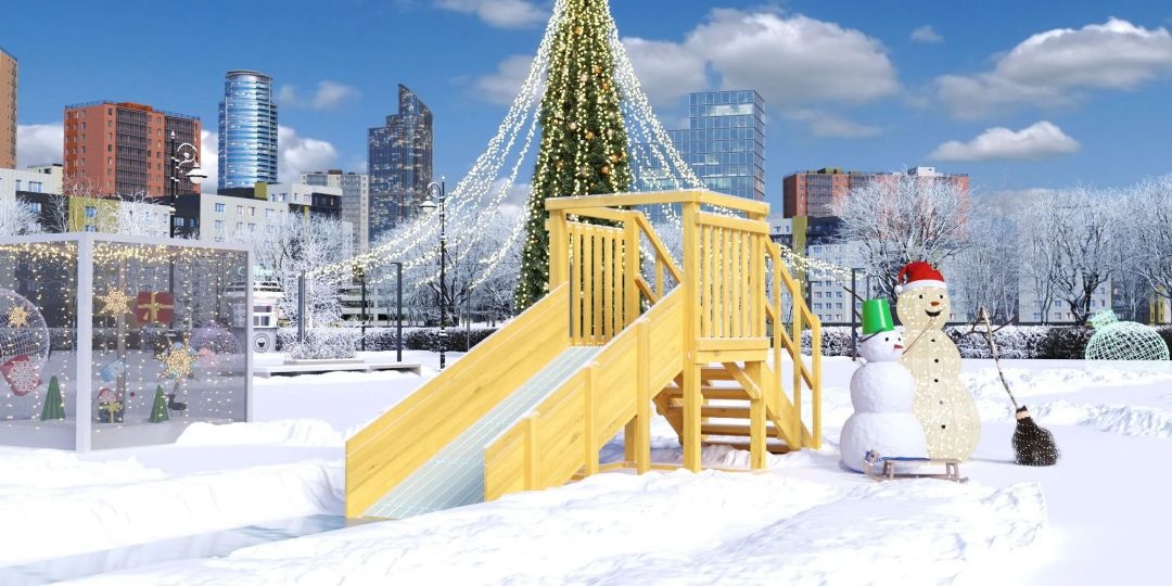 Зимняя деревянная игровая горка Савушка Зима Wood-1