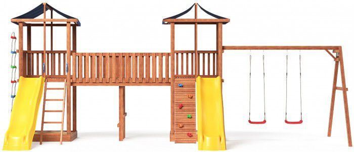 Детская площадка Можга Спортивный городок 6 крыша тент с качелями и узким скалодромом