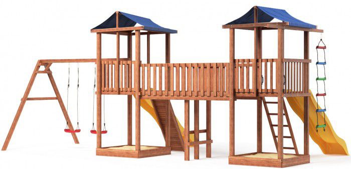 Детская площадка Можга Спортивный городок 6 крыша тент с качелями и узким скалодромом