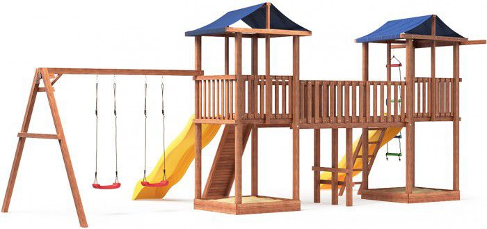 Детская площадка Можга Спортивный городок 6 крыша тент с качелями и узким скалодромом