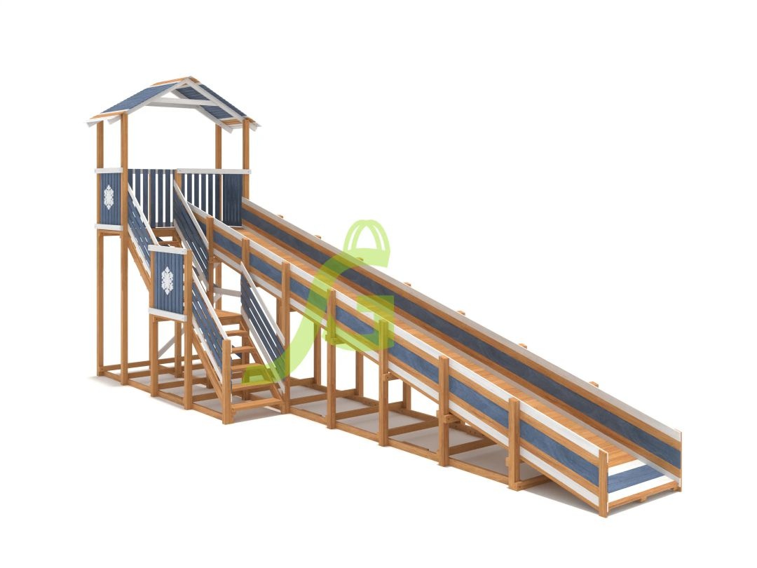 Деревянная зимняя горка IgraGrad Snow Fox (Домик) скат 10 м мод2