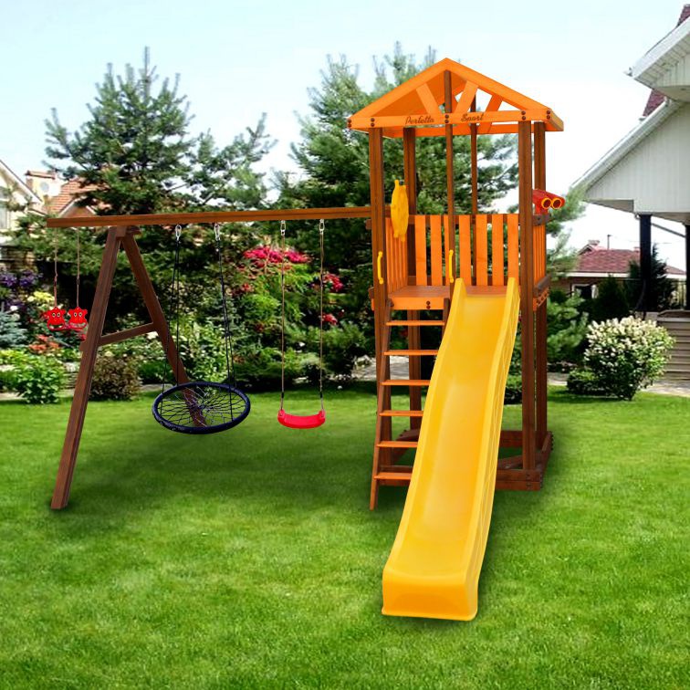 Детский игровой комплекс Perfetto sport Pitigliano-3 + качели Паутина