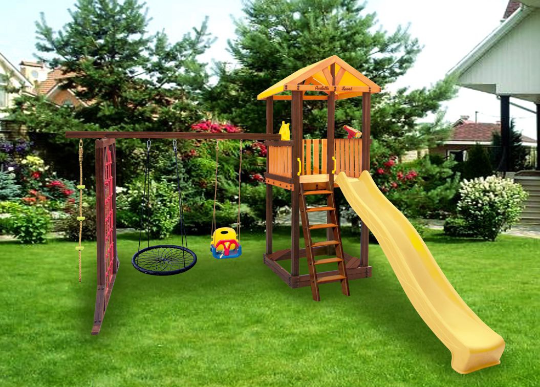 Детский игровой комплекс Perfetto sport Pitigliano-9 + качели Паутина