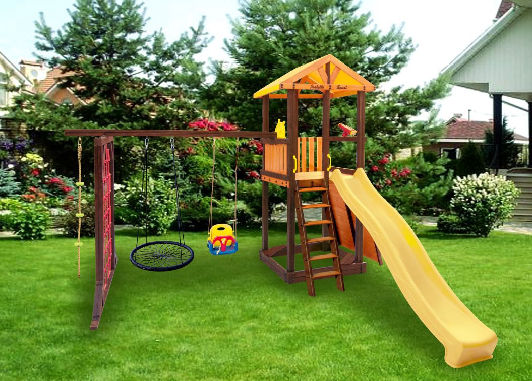 Детский игровой комплекс Perfetto sport Pitigliano-11 + качели Паутина