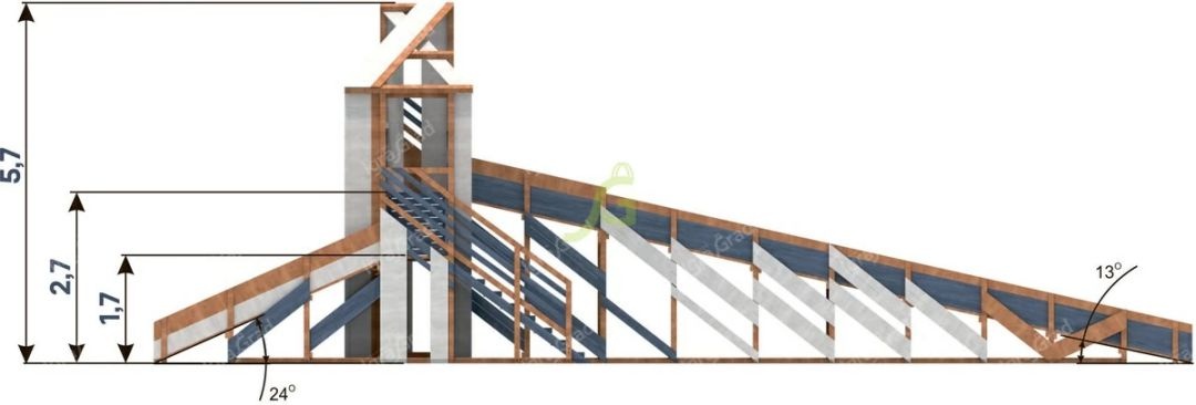 Зимняя деревянная горка IgraGrad Snow Fox 12 м с двумя скатами мод 4