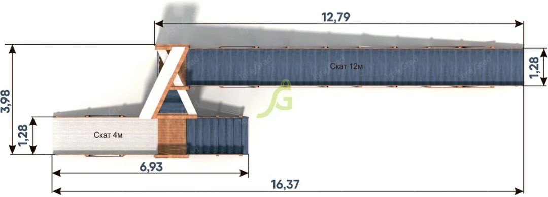 Зимняя деревянная горка IgraGrad Snow Fox 12 м с двумя скатами мод 4