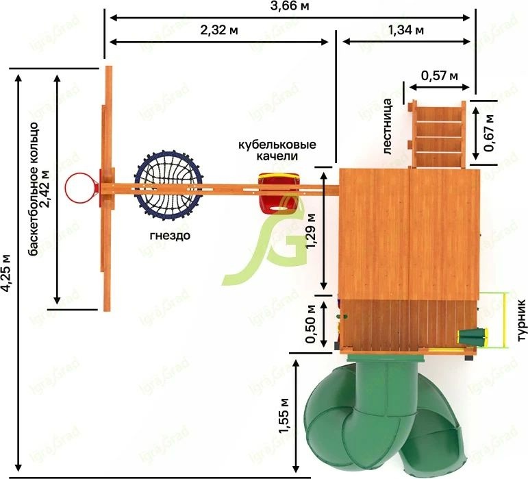Детская площадка для дачи IgraGrad Крафт Pro 3 с трубой