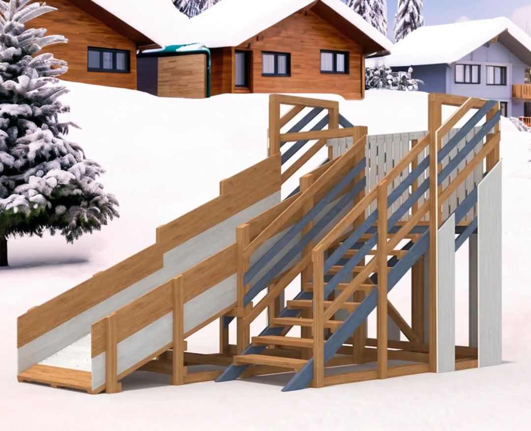 Деревянная зимняя горка IgraGrad Snow Fox длина ската 4 м мод 3
