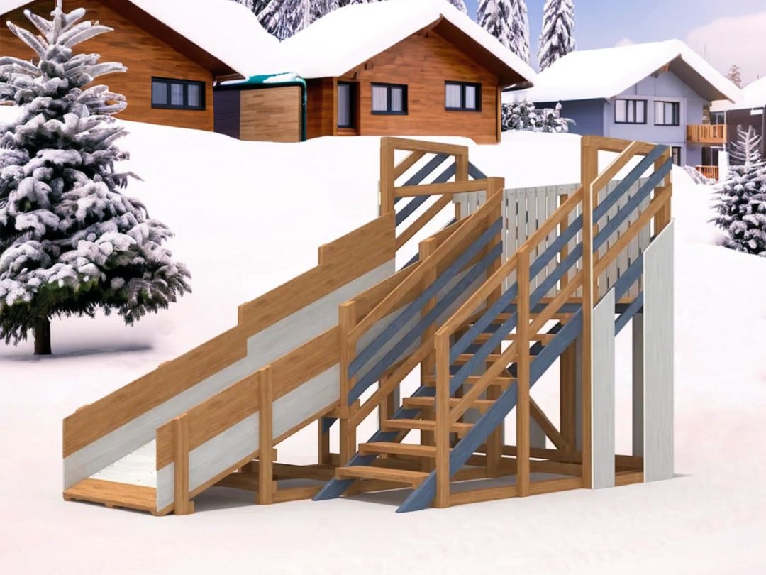Деревянная зимняя горка IgraGrad Snow Fox длина ската 4 м мод 3