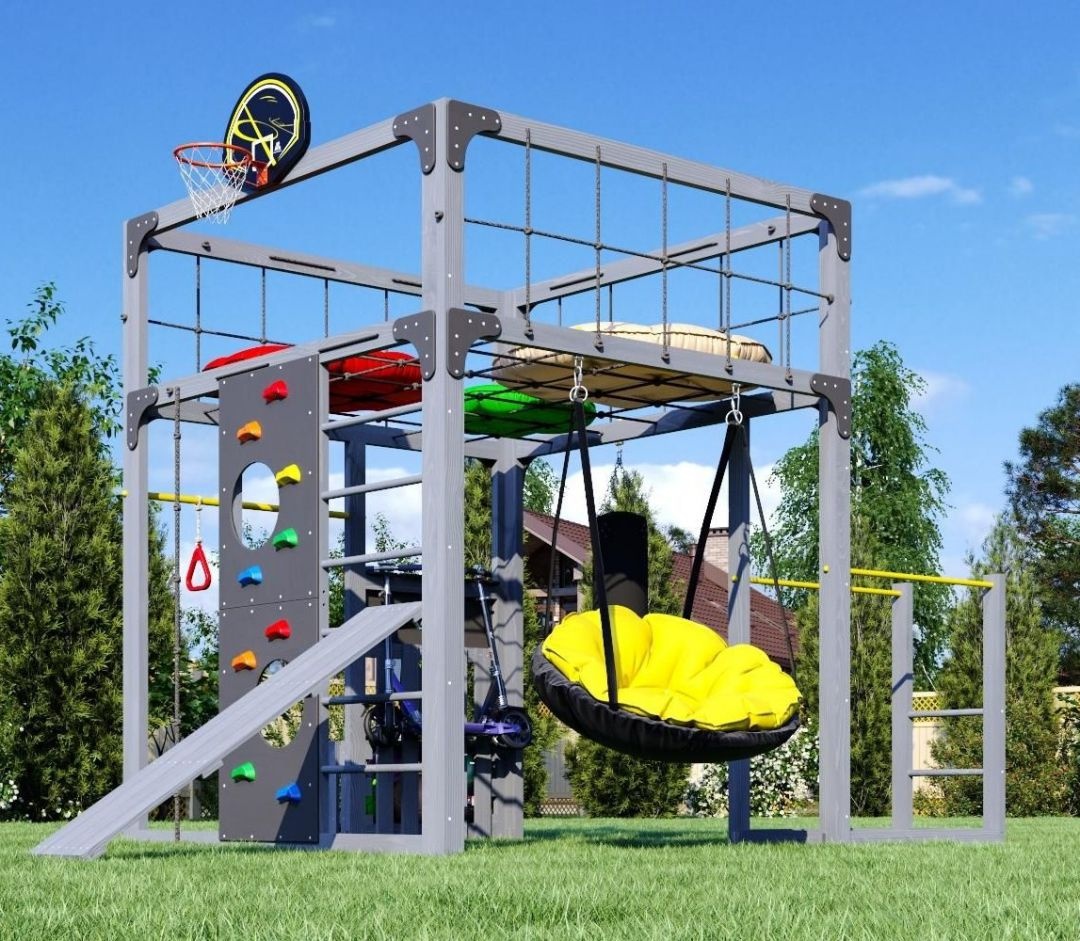 Детская площадка Савушка КУБ-1 (Серый) с подушками