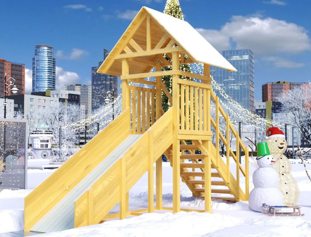 Зимняя деревянная игровая горка Савушка Зима Wood-5