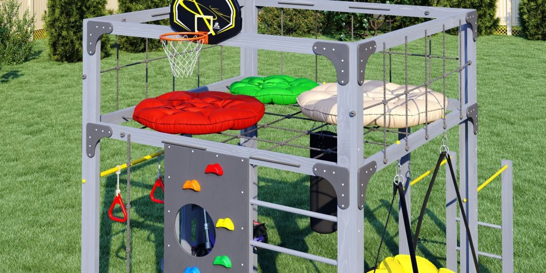 Детская площадка Савушка КУБ-1 (Серый) с подушками