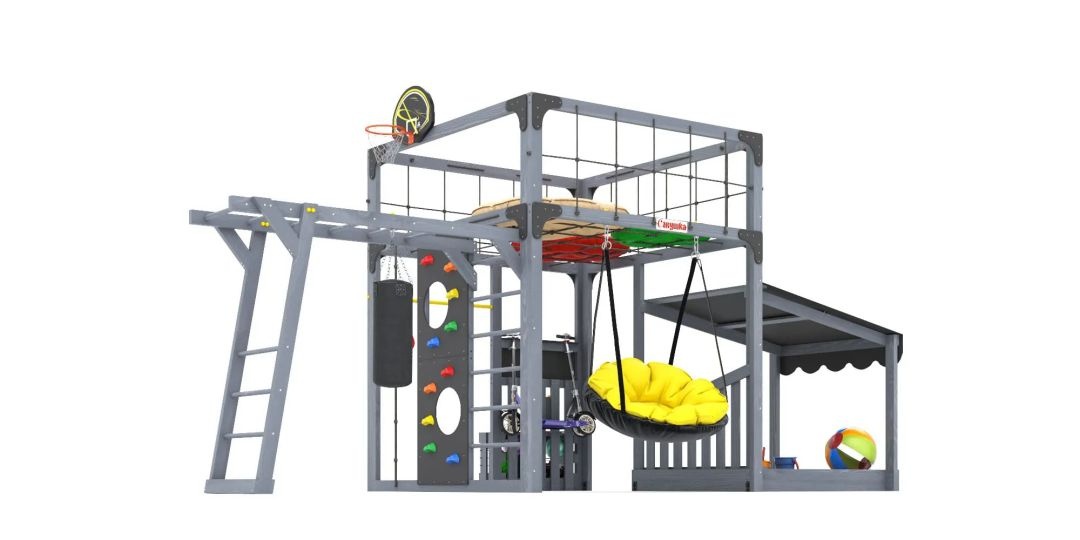 Детская площадка Савушка КУБ–4 (Серый) с подушками и песочницей