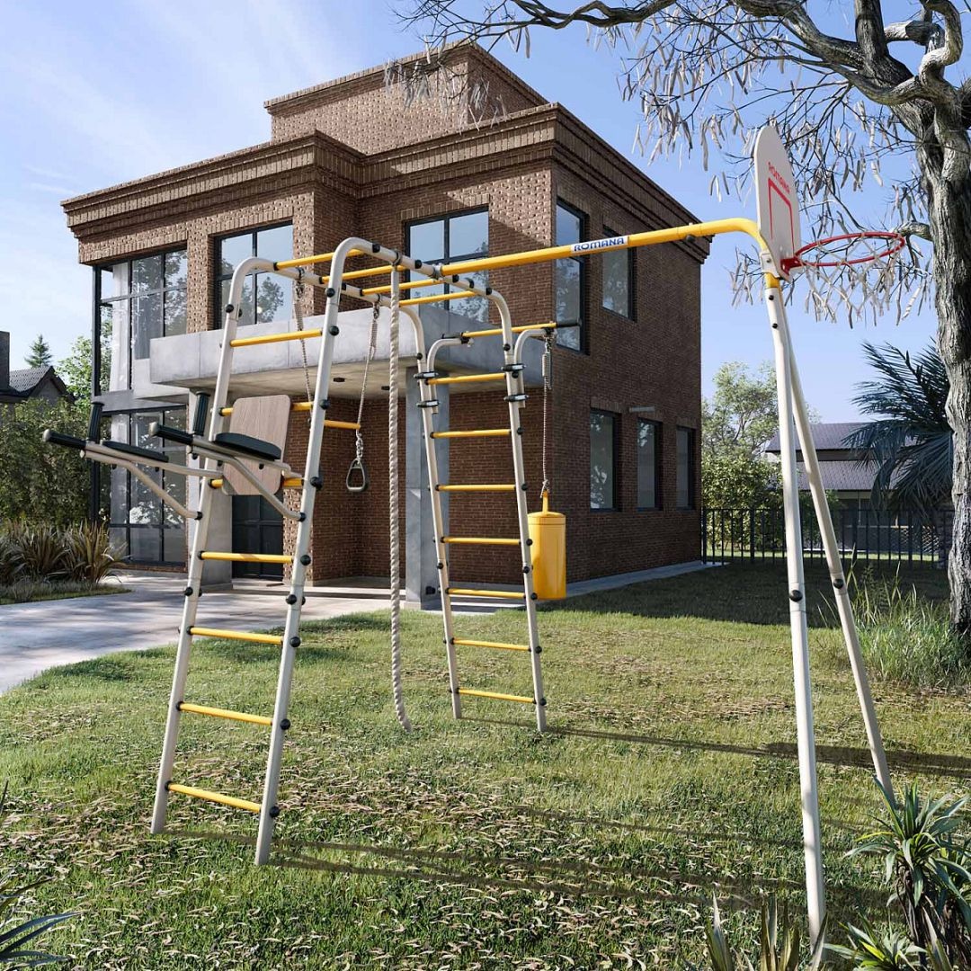 Спортивно-игровой комплекс ROMANA Fitness 103.20.05 Фитнесс серый-желтый без качелей