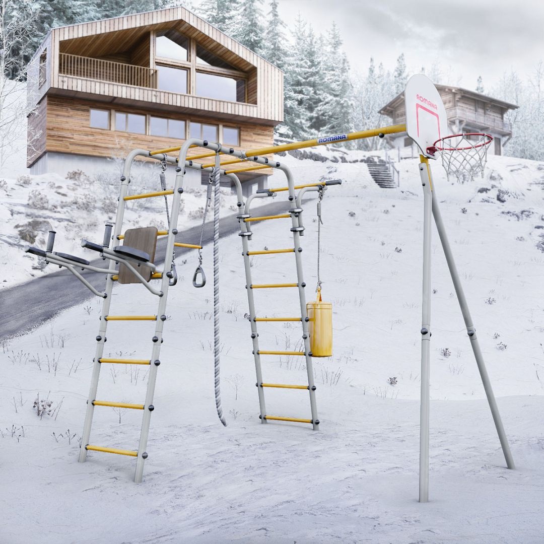 Спортивно-игровой комплекс ROMANA Fitness 103.20.05 Фитнесс серый-желтый без качелей