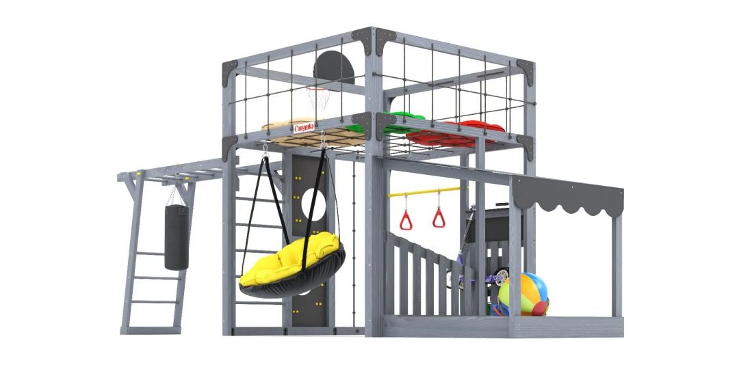 Детская площадка Савушка КУБ–4 (Серый) с подушками и песочницей