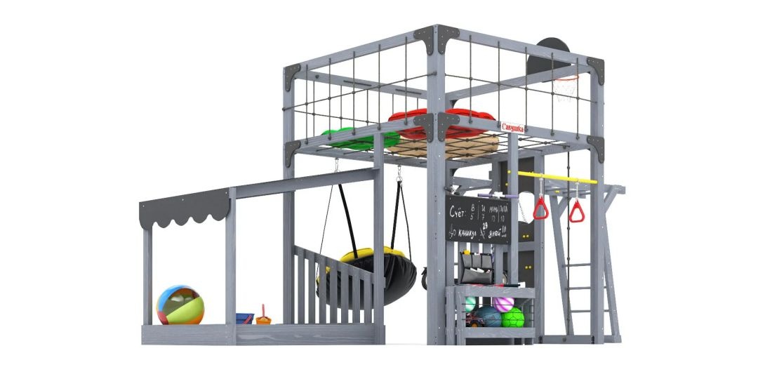 Детская площадка Савушка КУБ–4 (Серый) с подушками и песочницей