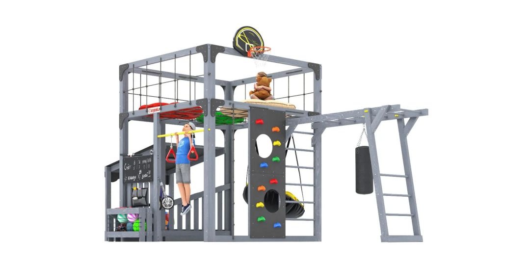 Детская площадка Савушка КУБ–4 (Серый) с подушками и песочницей