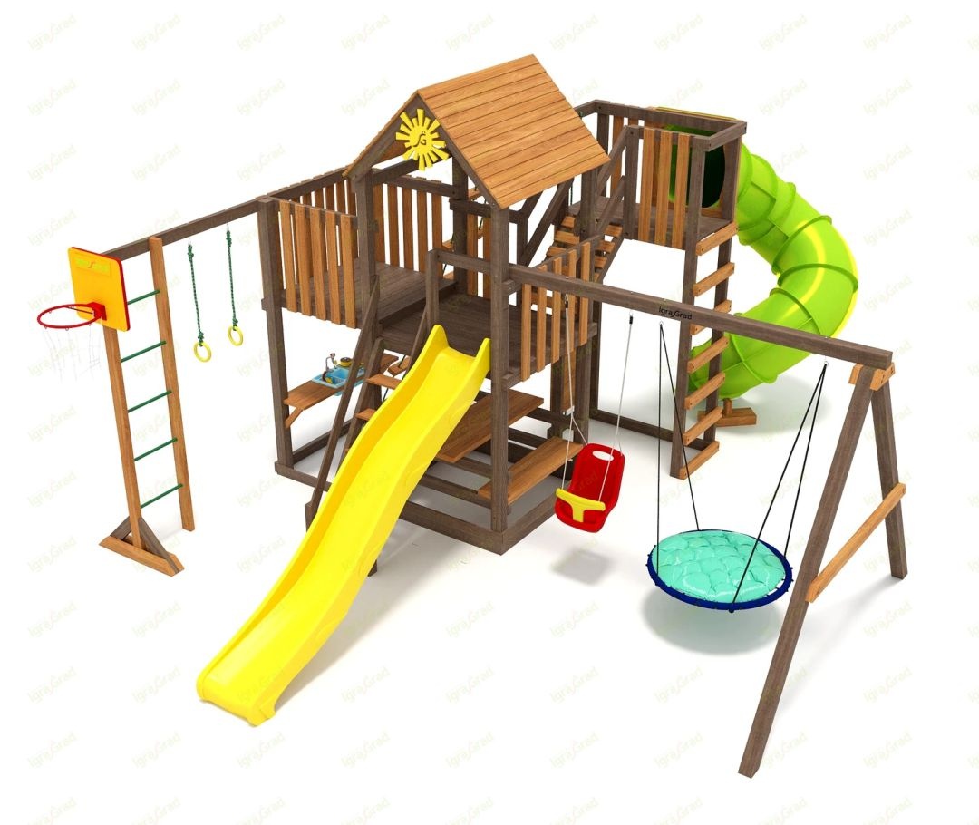 Детская площадка для дачи IgraGrad Панда Фани с балконом мод 1 и трубой 2.1м