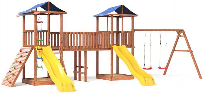 Детская площадка Можга Спортивный городок 6 крыша тент с качелями и широким скалодромом