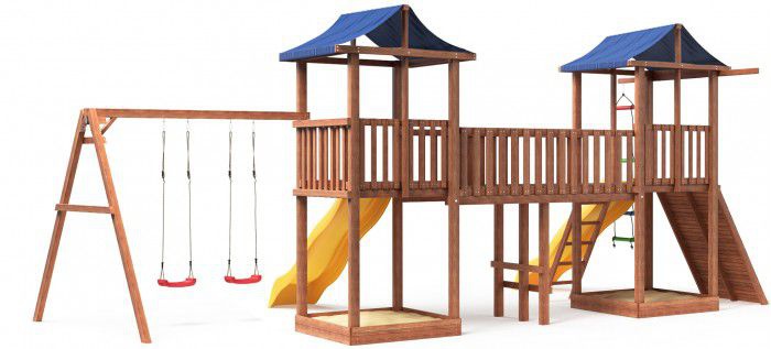 Детская площадка Можга Спортивный городок 6 крыша тент с качелями и широким скалодромом