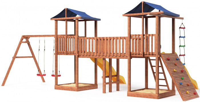 Детская площадка Можга Спортивный городок 6 крыша тент с качелями и широким скалодромом