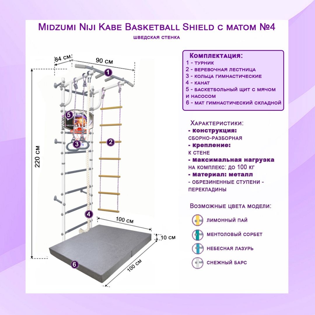 Шведская стенка Midzumi Niji Kabe Basketball Shield c матом №4