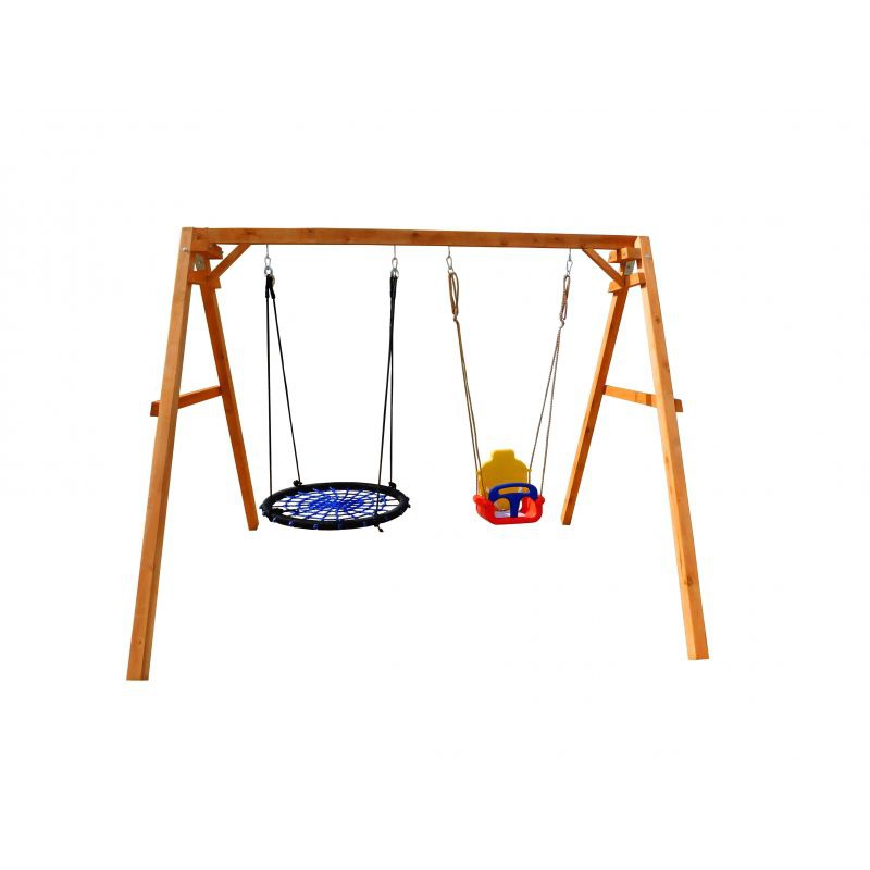Деревянные качели Можга с качелями гнездо 100см и качелями со спинкой