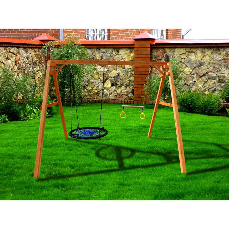 Деревянные качели Можга с качелями гнездо 100см и трапецией