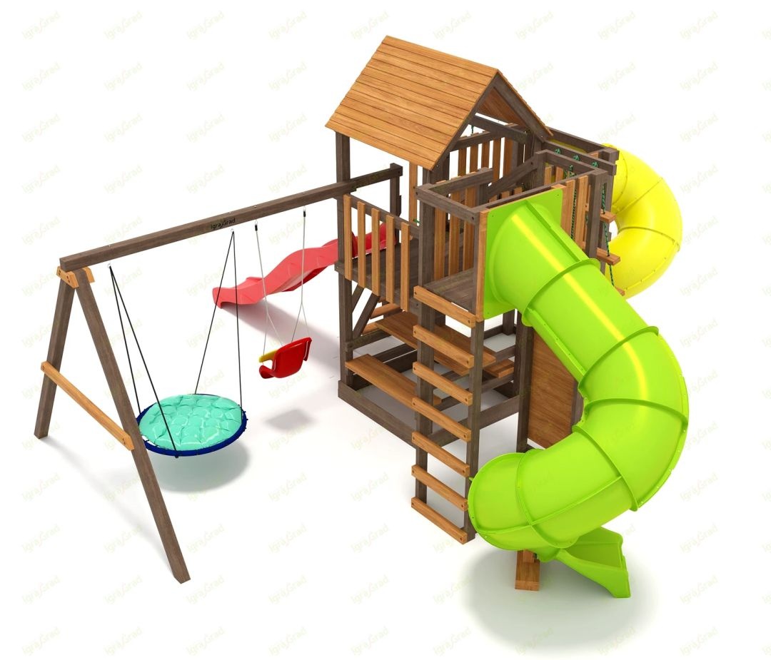 Детская площадка IgraGrad Панда Фани с балконом (две трубы)