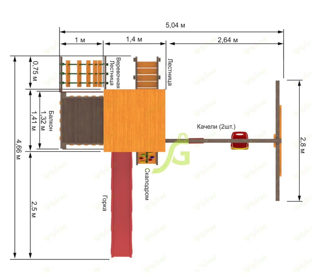 Детская площадка для дачи Igragrad Панда Фани с балконом и сеткой