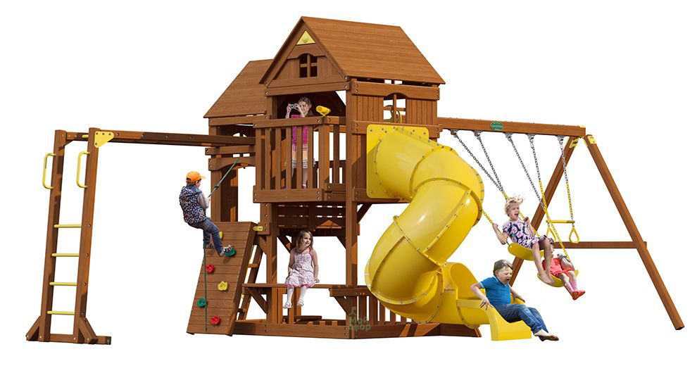 Детская деревянная площадка MoyDvor Панорама с трубой и рукоходом