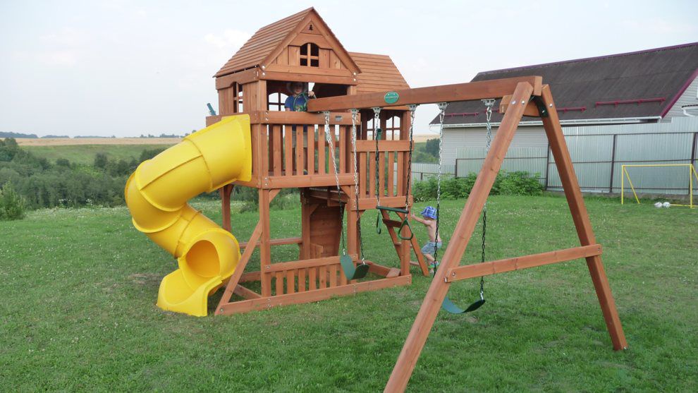 Детская деревянная площадка MoyDvor Панорама с трубой