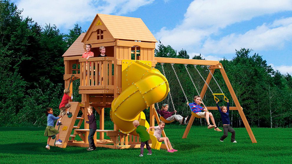 Детская деревянная площадка MoyDvor Панорама с трубой