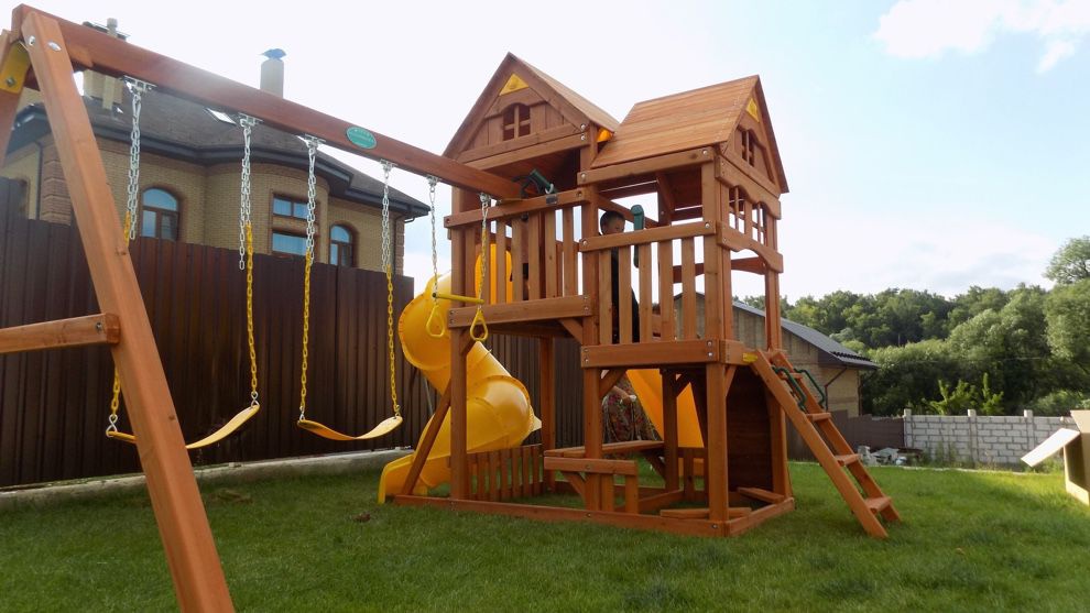 Детская деревянная площадка MoyDvor Панорама с трубой и спуском
