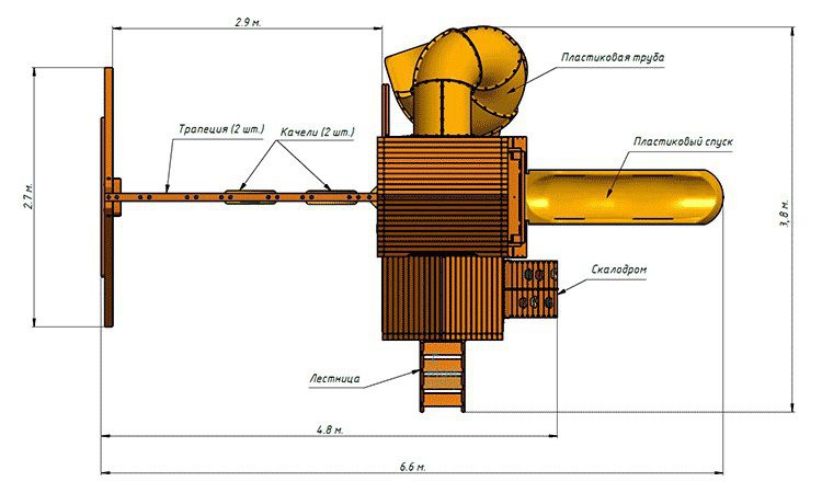Детская деревянная площадка MoyDvor Панорама с трубой и спуском