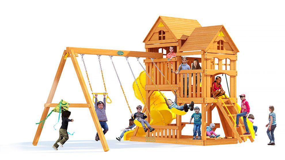Детская деревянная площадка MoyDvor Панорама с трубой и спуском