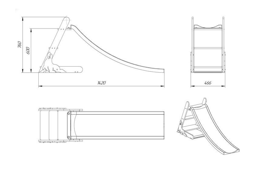 Чертеж детской горки из дерева с размерами