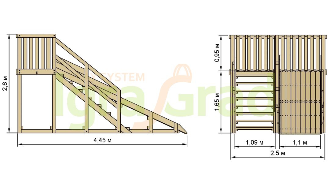 Деревянная зимняя горка Snow Fox скат 4 м