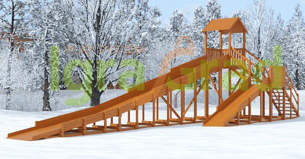 Зимняя деревянная горка Snow Fox 12 м с двумя скатами