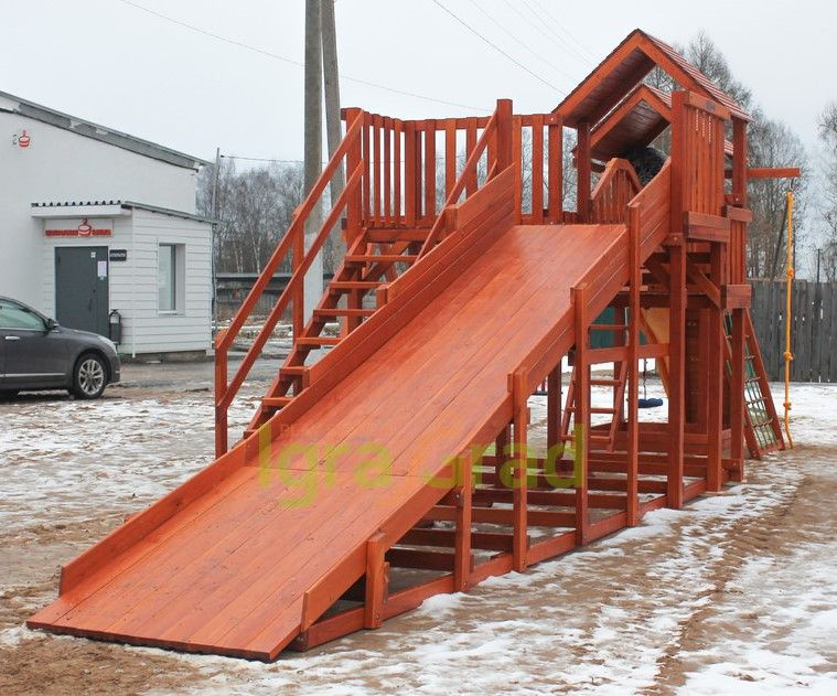 Детская деревянная зимняя горка Snow Fox 5,9 м и Панда Фани Gride