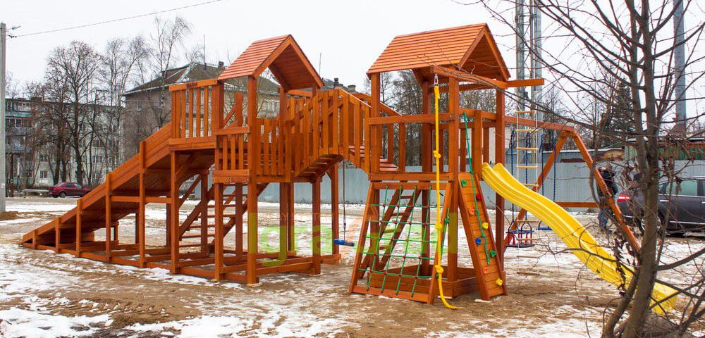 Детская деревянная зимняя горка Snow Fox 5,9 м и Панда Фани Gride