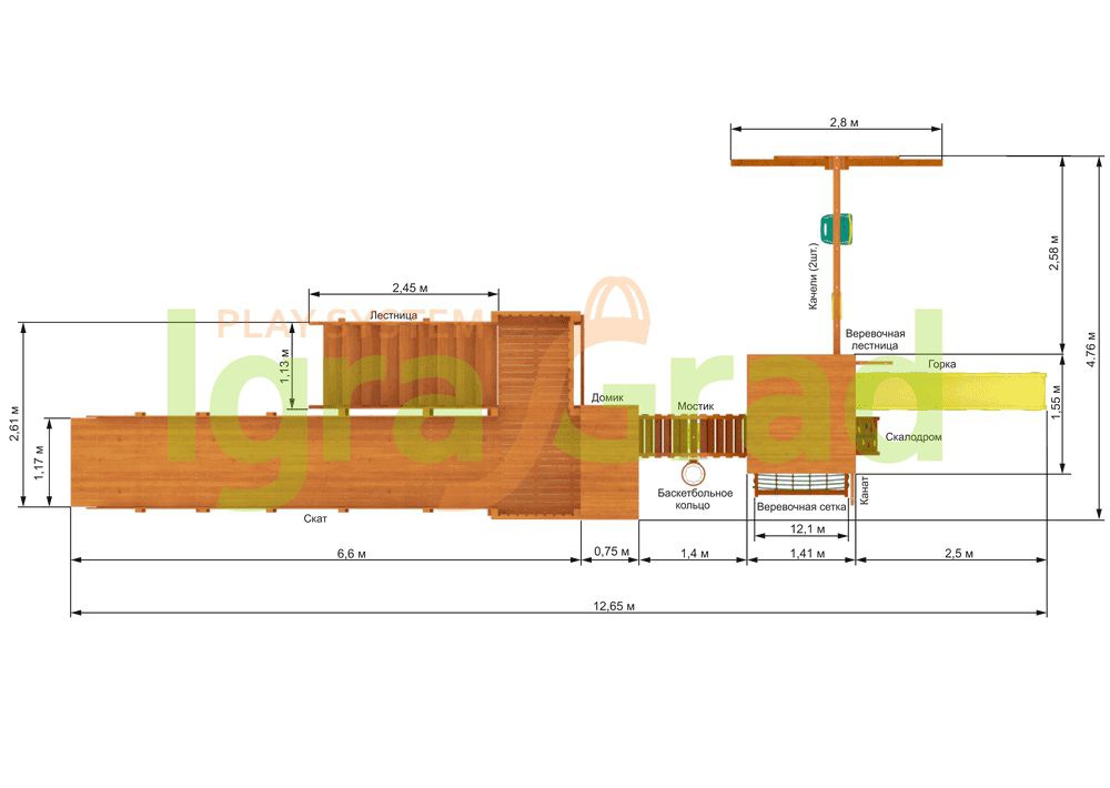 Детская деревянная зимняя горка Snow Fox 5,9 м и Панда Фани Gride