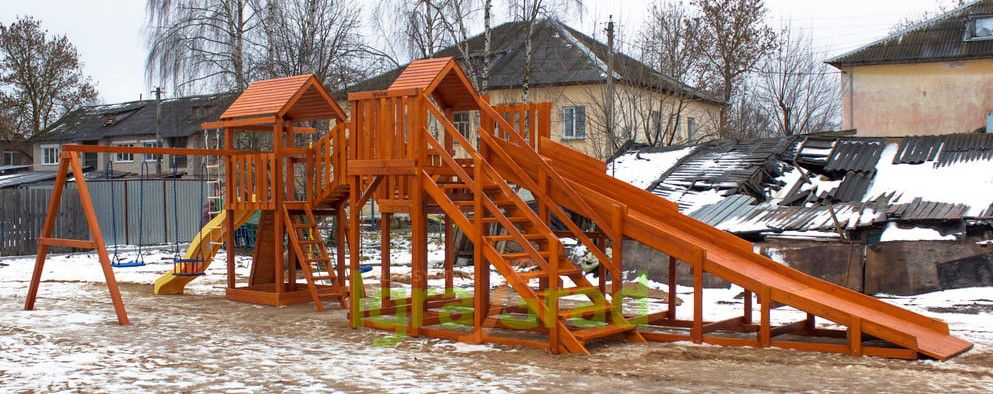 Детская деревянная зимняя горка Snow Fox 5,9 м и Панда Фани Gride