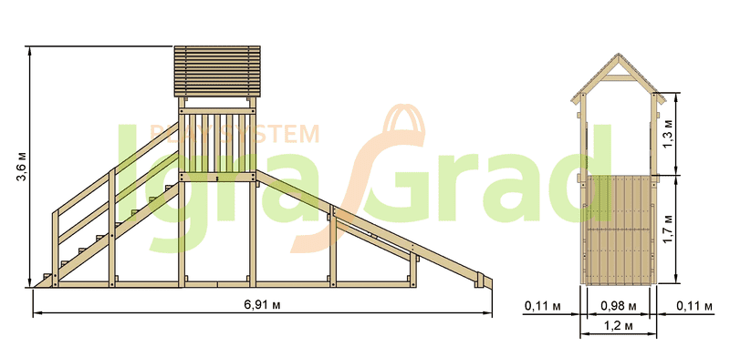 Заливная горка IgraGrad Snow Fox Start с крышей скат 4 м