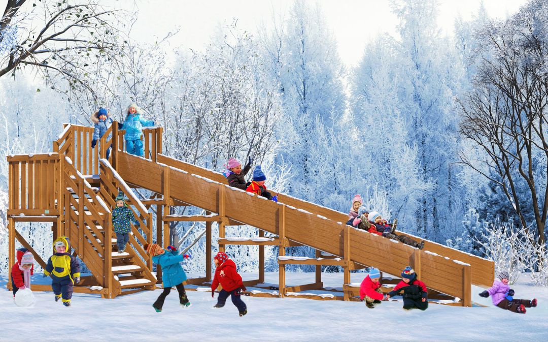 Зимняя Деревянная горка MoyDvor SWAN-2 для тюбинга