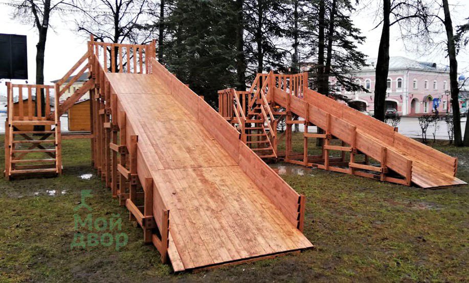 Зимняя Деревянная горка MoyDvor SWAN-3
